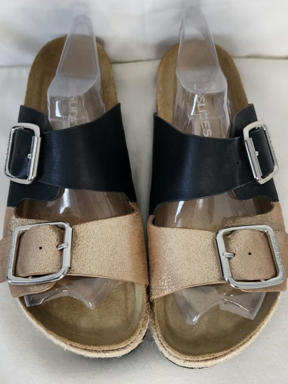 ✨ J/Slides Two-Tone Espadrille Platform Slide Sandals ✨ Black & Gold | Size 8